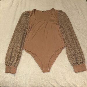 Wild Fable Brown Bodysuit with Patterned Sleeves